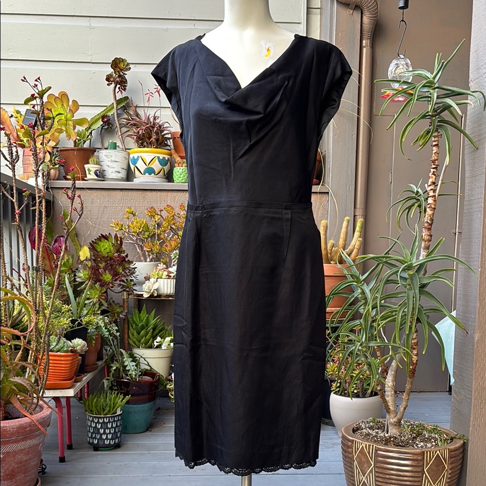 Banana Republic Black Cowl Neck Sheath Midi Dress